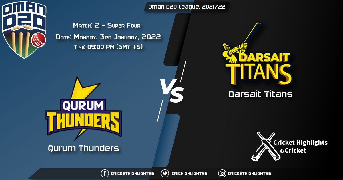 QUT vs DAT, Live Score Match 2 - Super Four Playing 11 Live Match Today, January 3, 2022, Oman D20 League, 202122