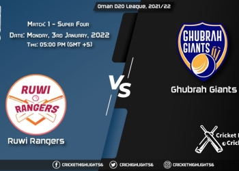 RUR vs GGI Live Score Match 1 - Super Four Playing 11 Live Match Today, January 3, 2022, Oman D20 League, 202122