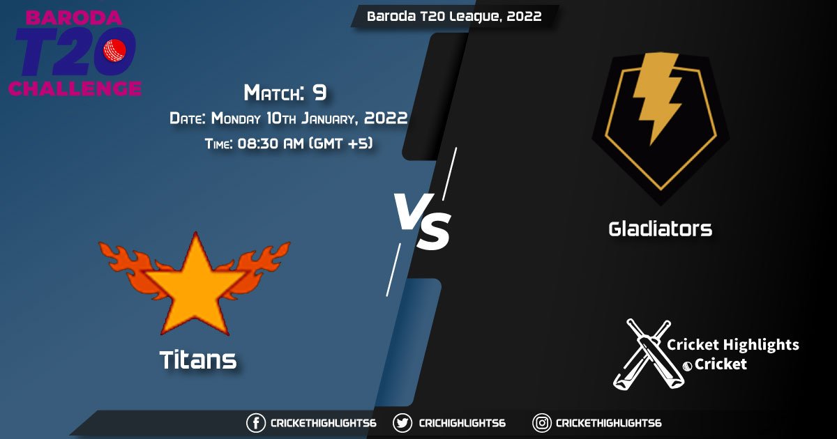 TIT vs GLA, Live Scorecard, Match 9, January 10, 2022, Live Cricket Score, Baroda T20 League, 2022