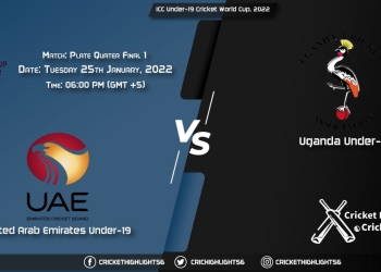 UAE-U19 vs UGA-U19, Live Scorecard, Match Plate Quarter Final 1, January 25, 2022,ICC Under-19 Cricket World Cup, 2022
