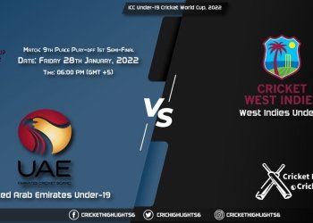 UAE-U19 vs WI-U19, Live Scorecard, Match 9th Place Play-off 1st Semi-Final, January 28, 2022, ICC Under-19 Cricket World Cup, 2022