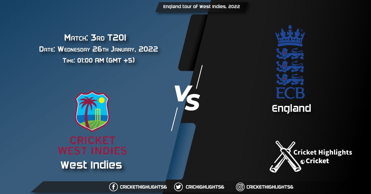 WI vs ENG, Live Scorecard, Match 3rd T20I, January 26, 2022, England tour of West Indies, 2022
