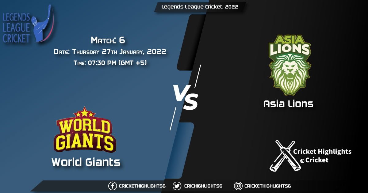 WOG vs ASL, Live Scorecard, Match 6, January 27, 2022, Legends League Cricket, 2022