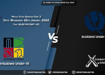 ZIM-U19 vs SCO-U19, Live Scorecard, Match Plate Quarter Final 3, January 26, 2022, ICC Under-19 Cricket World Cup, 2022