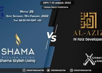 CBFS T-10 League, 2022, Match 26 SSL vs AAD, Playing 11 & Today's Match Predictions