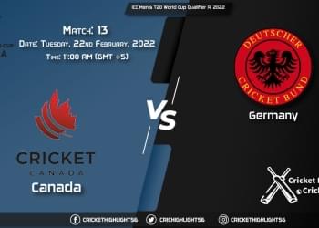 ICC Men's T20 World Cup Qualifier A, 2022, Match 5th Place Play-off Semi-Final CAN vs GER, Playing 11 & Today's Match Predictions