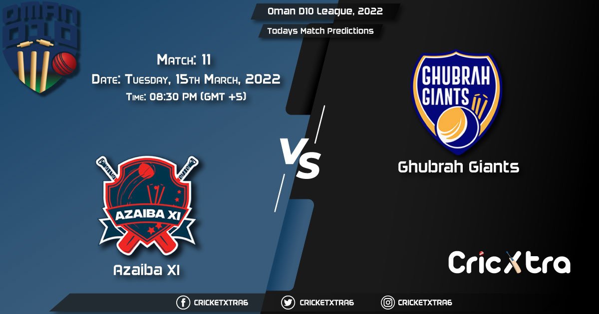 Oman D10 League, 2022, Match 11 AZA vs GGI, Playing 11 & Today's Match Predictions