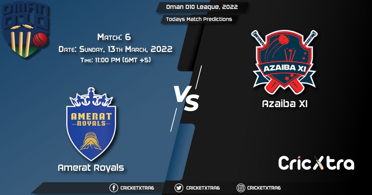 Oman D10 League, 2022, Match 6 AMR vs AZA, Playing 11 & Today's Match Predictions