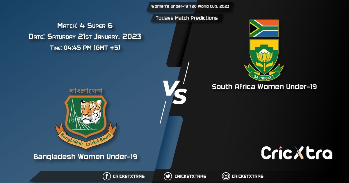 Women's Under-19 T20 World Cup, 2023, BAN-WU19 vs SA-WU19 Super 6 - Match 4 Prediction, Fantasy Cricket Tips, Pitch Report and Injury Update